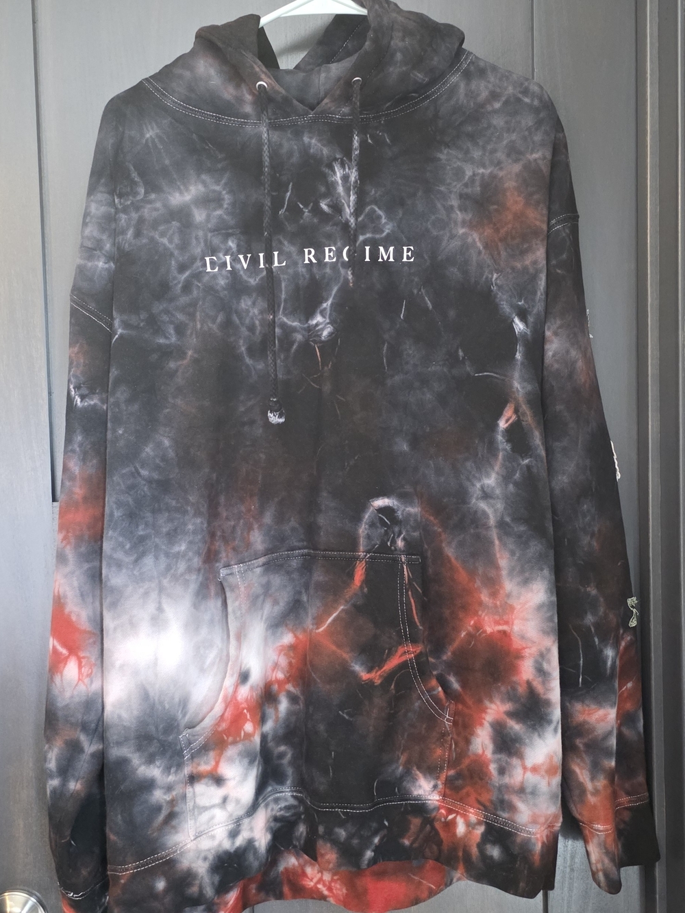 Civil Regime Chainsaw Forever Rose Hoodie in Black/Red Marble Wash